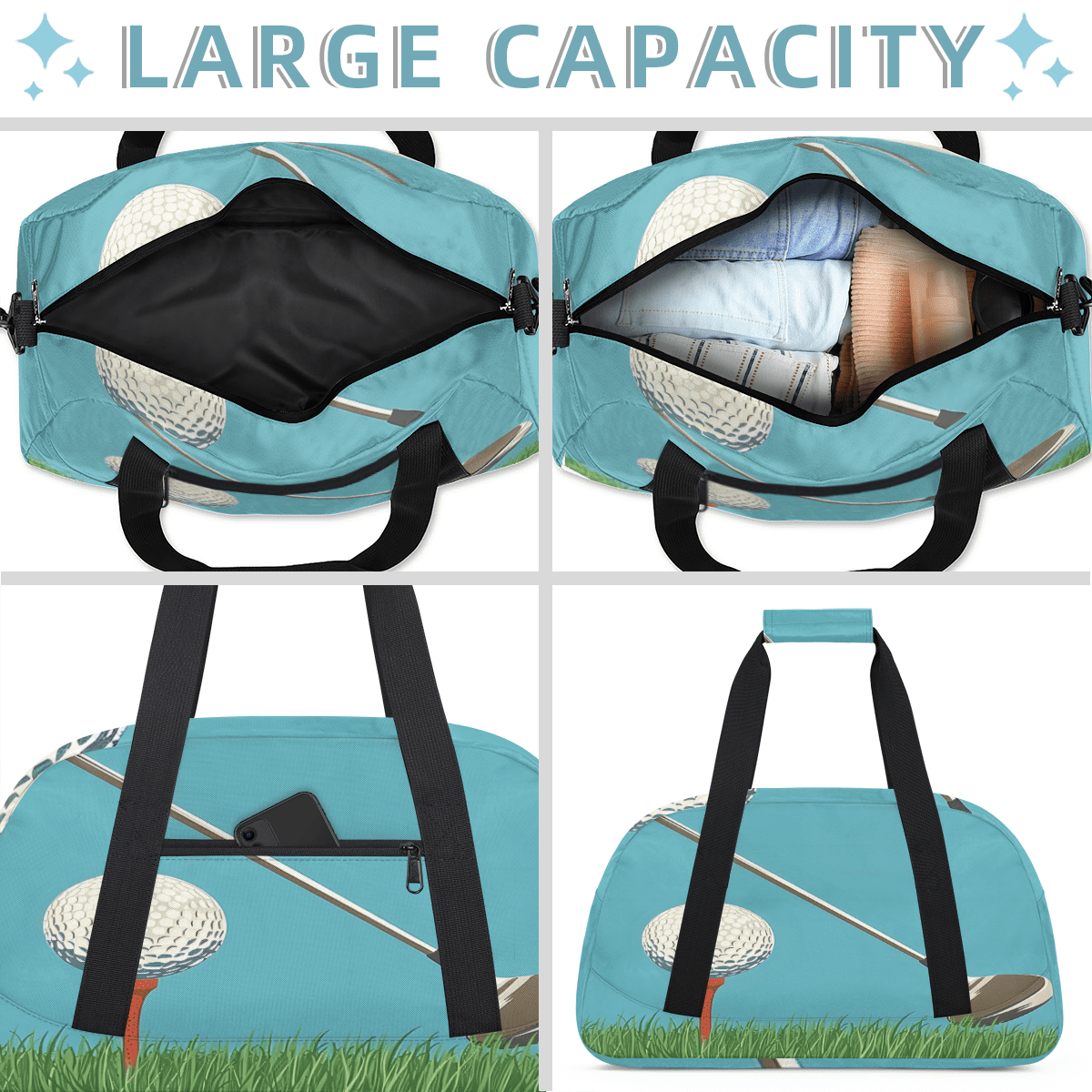 Herdesigns Golf Ball Sport Sports Duffle Bag for Women & Men, Gym Bag Dance Bag Overnight Bag Carry On Weekender Travel Bag
