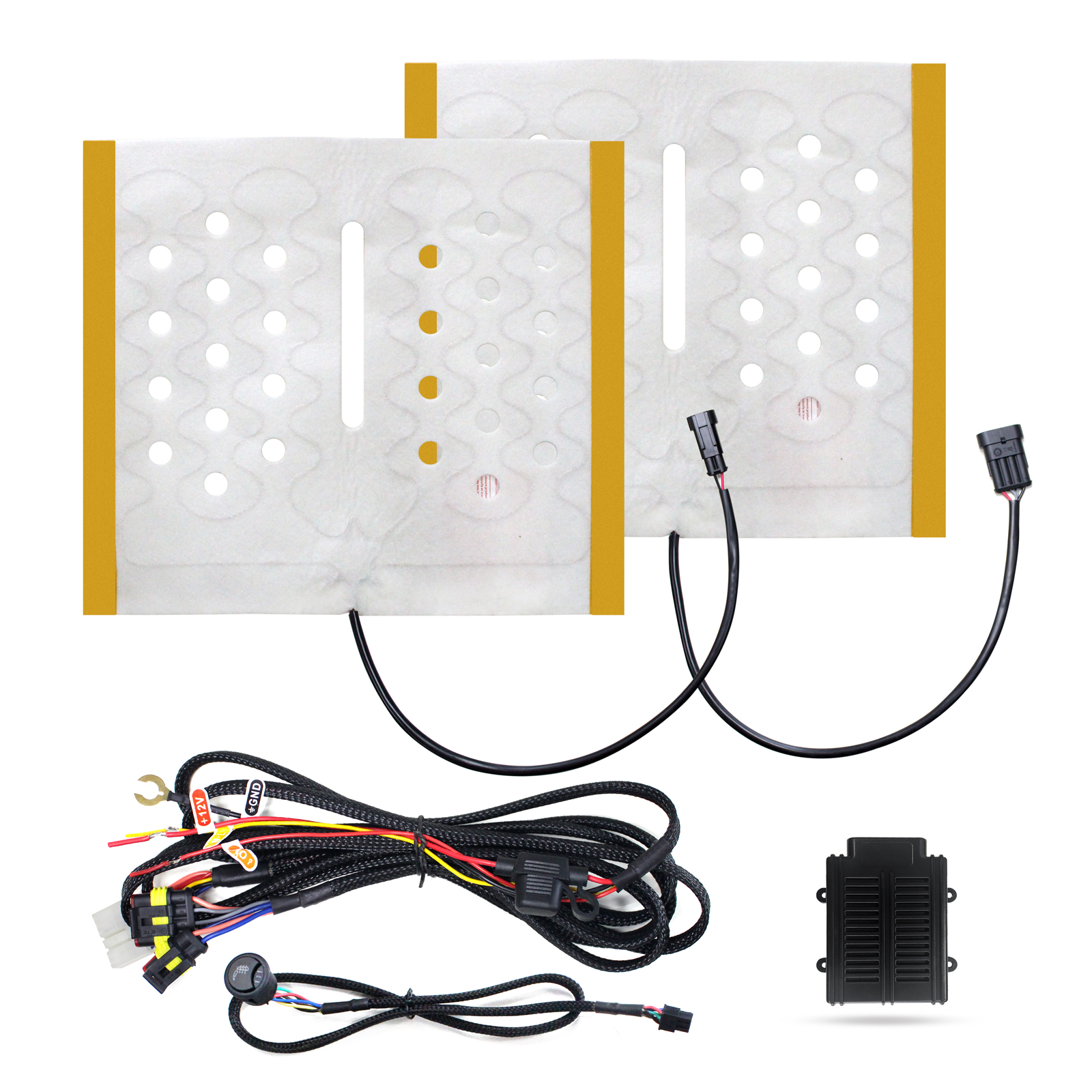 SHLUSTEK Universal 12V Carbon Fiber Car Seat Heater Kit - 5-Level Digital Display Switch (For 2 Seats)