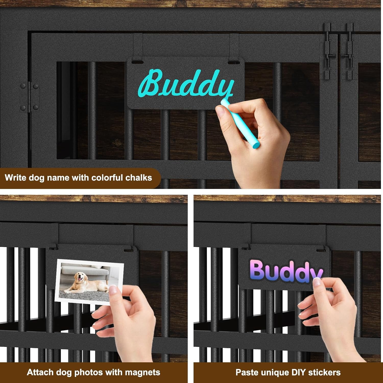 POAO 27"Dog Crate Furniture with Name Tag,Heavy Duty Dog Kennel Indoor for Small Dogs,Double-Door Sturdy Furniture Style End Table for Anxiety Dog