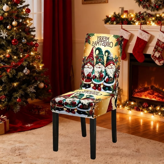 ChicYu Christmas Elastic Chair Covers Festive Dining Living Room Party Chair Slipcovers Stretchable Fabric Cute Holiday Patterns Easy to Install Remove Wash