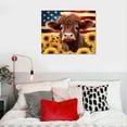 thumbnail image 3 of JRXY American Flag Sunflower Highland Cow Bathroom Canvas Wall Art Cute Animal Decor Farmhouse Style Botanical Flower Poster Bath Cow Sunflower Print Painting 20x16in Unframed 20x16in, 3 of 3
