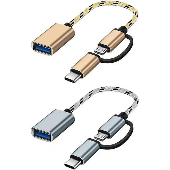 2 Pack 2 in 1 USB C / Micro to USB OTG Adapter, USB C to USB Converter, Type C to USB OTG Adapter Compatible with Samsung Galaxy Android Huawei iMac