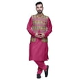 thumbnail image 1 of Atasi Indian Long Kurta Men Solid Kurta Pajama With Printed Nehru Jacket Set, 1 of 1