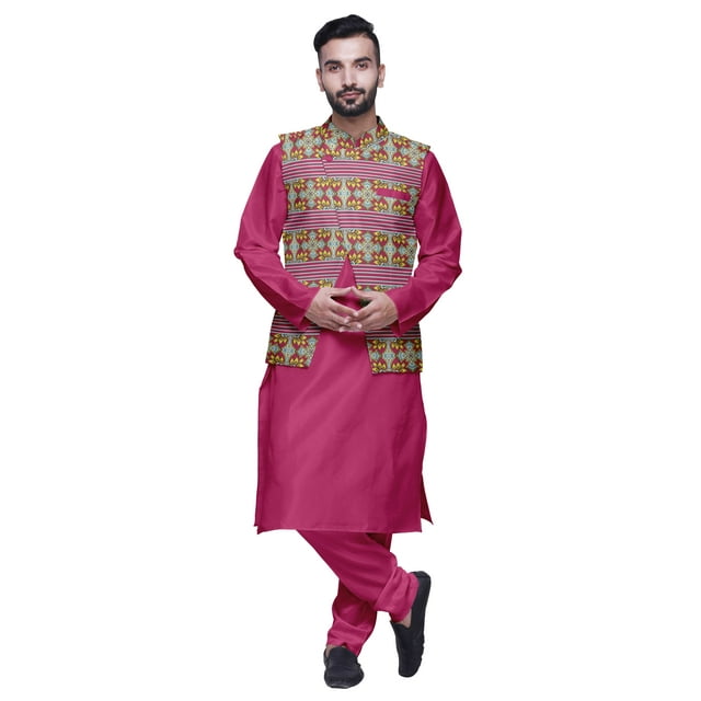 Atasi Kurta Churidar Uni avec Ensemble de Jecket Imprimé pour Hommes, Tenue de Fête d'Été