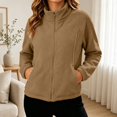 thumbnail image 2 of Huyun Womens Fleece Zip Up Jacket Lightweight Stand Collar Long Sleeve Athletic Running Jacket with Pockets Khaki,XL, 2 of 5