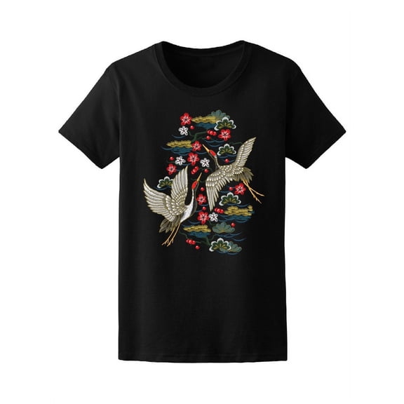 Beautiful Herons And Flowers T-Shirt Women -Image by Shutterstock, Female Large