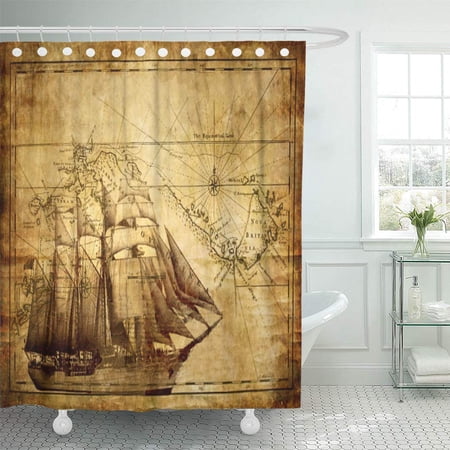 Yusdecor Collage Old Ship Map Compass Rose Montage Sail Tall Bathroom Decor Bath Shower Curtain 66x72 Inch Walmart Canada