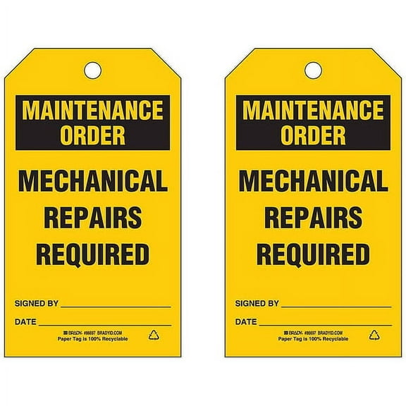 Brady Mal Nt Ord Tag,7 x 4 In,Bk/Yel,PK100 86697