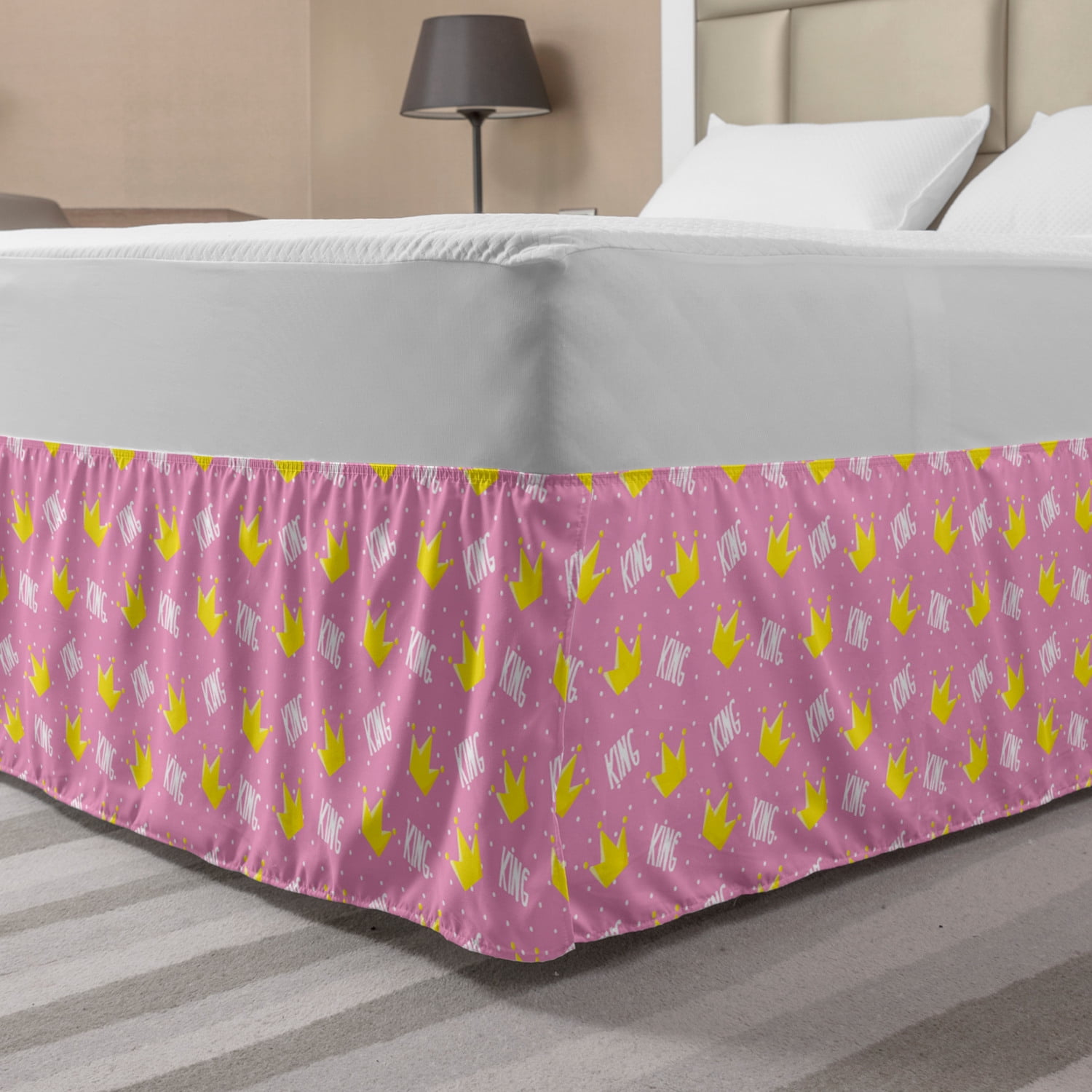 King Bed Skirt, Birthday Guy Along Lettering and Crowns on Polka Dots