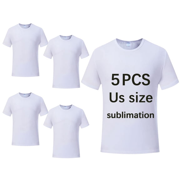 5 PCS Unisex Tshirts for Adults Sublimation Blank T Shirt White Polyester Shirts Crew Neck Short Sleeve for