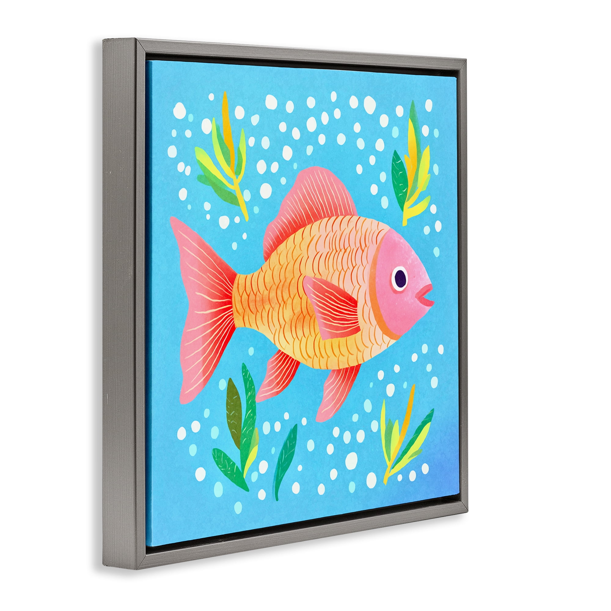 Stupell Industries Happy Fish Underwater Animals Painting Gray Floater Framed Canvas Art Print Wall Art, 25 x 25