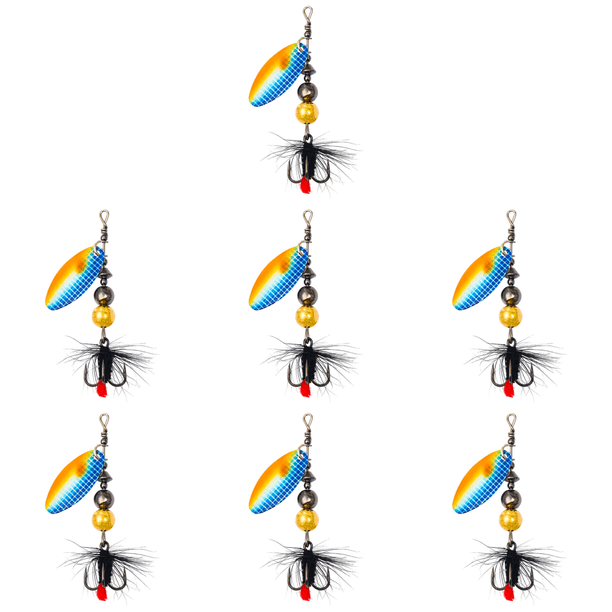 Señuelo Giratorio Pesca Con Anzuelo Triple Y Plumas Cuchara Giratoria Metal Color Azul