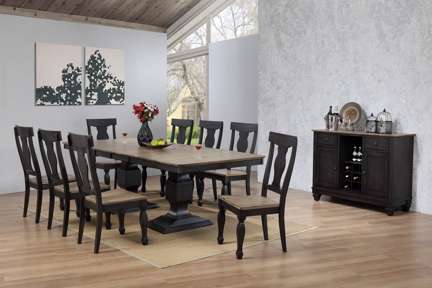 Kings Brand Alleyton Charcoal & Oak Wood Dinette Dining Room Sid 並行輸入品 Kings Brand Alleyton 9-Piece Dining Set, Charcoal \u0026 Oak Wood