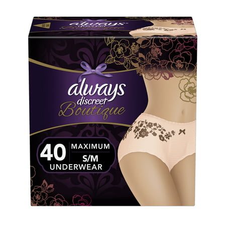 Always Discreet Boutique, Incontinence Underwear for Women, Maximum Protection, Peach, Small / Medium, 40