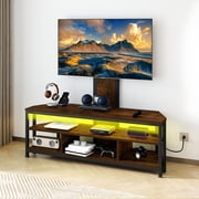 Uforic Height Adjustable TV Stand Mount with Power Outlet with LED Lights for TVs up to 70 inches, Brown