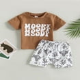 thumbnail image 2 of EIMELI Kid Boy Pants Suit  Short Sleeve Round Neck Letters Print Tops + Drawstring Short Pants  Black 18-24 Months, 2 of 8