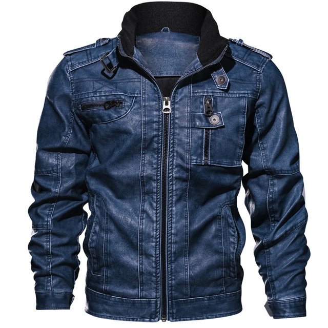 Chaqueta de cuero PU con cuello alto para hombre de otoño e invierno, chaqueta de cuero informal de talla grande, chaqueta informal para motocicleta para hombre