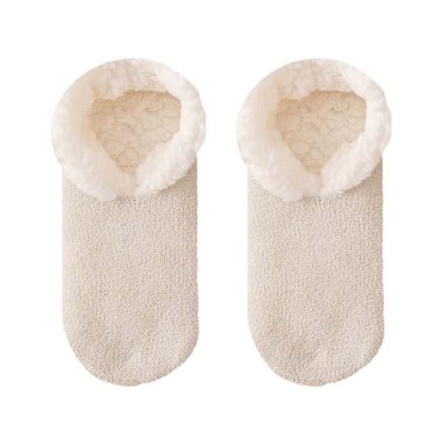 CSChome Floor Socks Women Floor Shoes - Solid Color Thick Plush Lining Non-Slip Warm Soft Slippers
