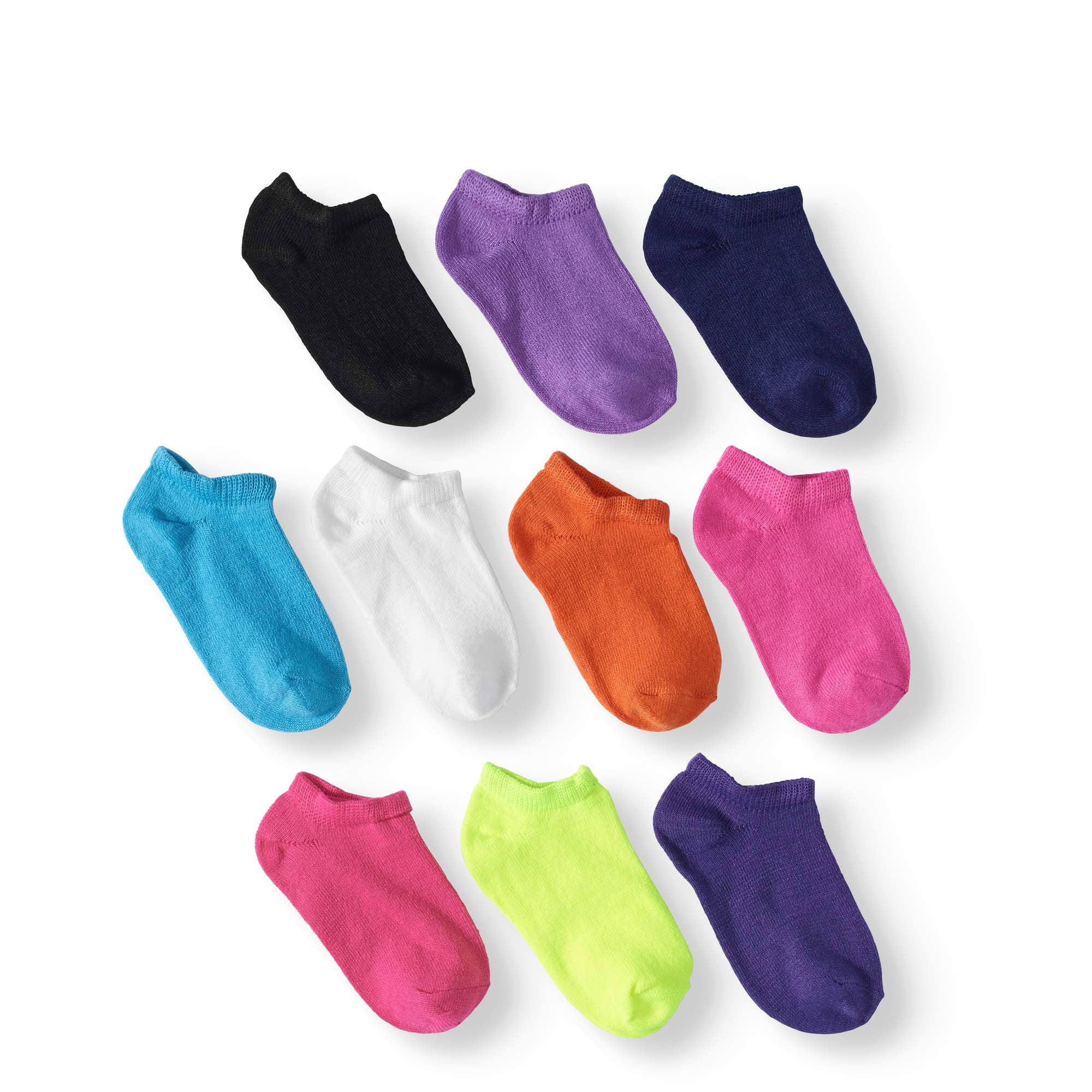 Wonder Nation Girls Socks, 10 Pack No Show Basic (Little Girls & Big Girls)