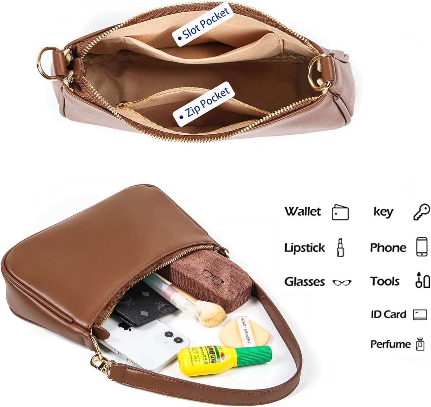 Clutch Tote Handbags with 2 Removable Straps and Zipper Closure Crossbody Bags Shoulder Purse Handbag for Women