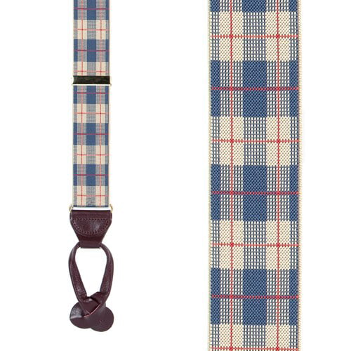 Plaid Dressy Button-End Suspenders w/Brass Accents 3 Sizes 