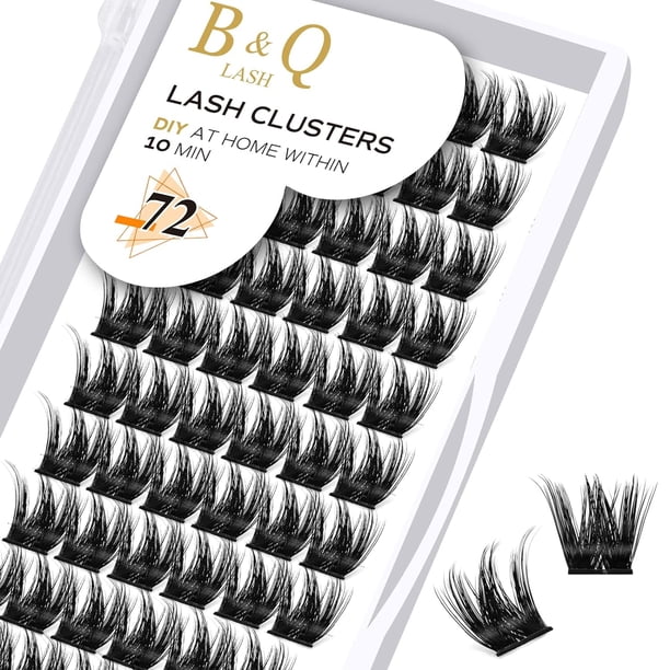 Lash Clusters B01 D Curl 0.472 in B&Q LASH Pestañas individuales naturales Extensiones de grupos de pestañas individuales Cluster DIY en casa Extensiones de pestañas DIY 72 grupos de pestañas CD Curl