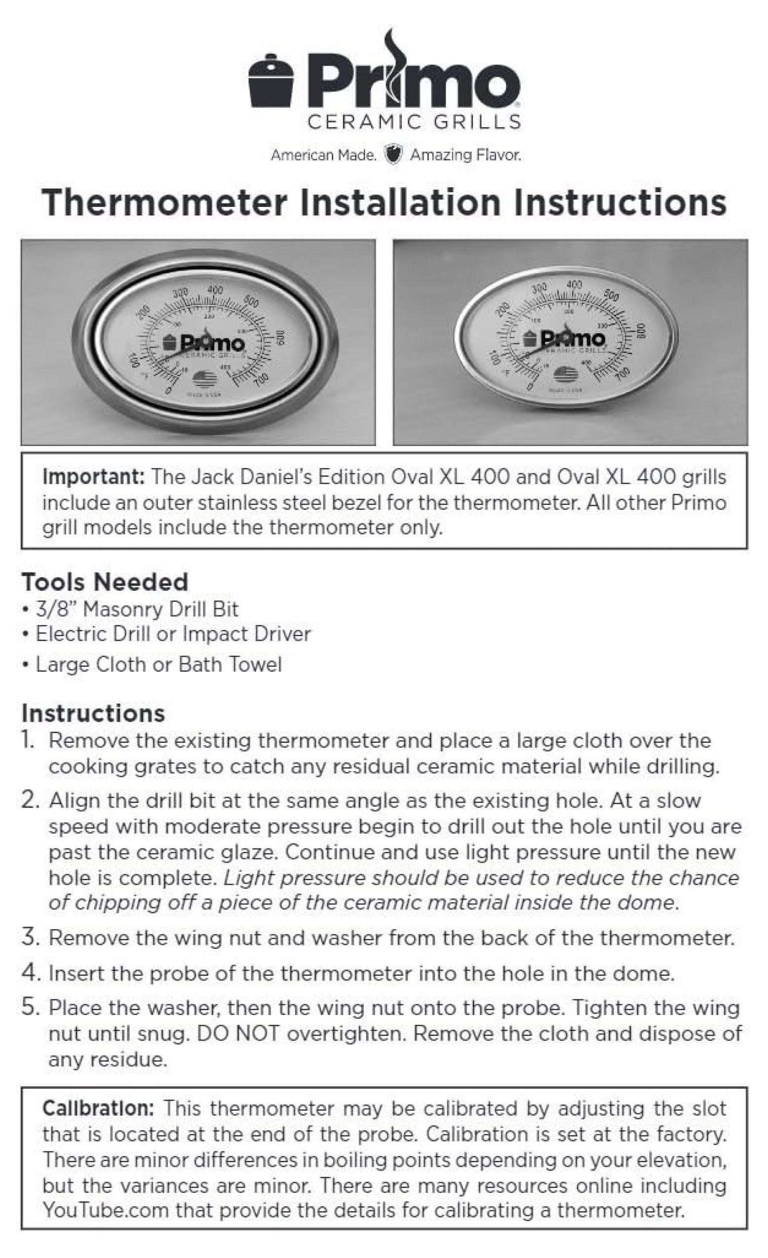 Grill Thermometer and Bezel Combo forCeramic Grills - Now 200% Larger and Ability to Calibrate