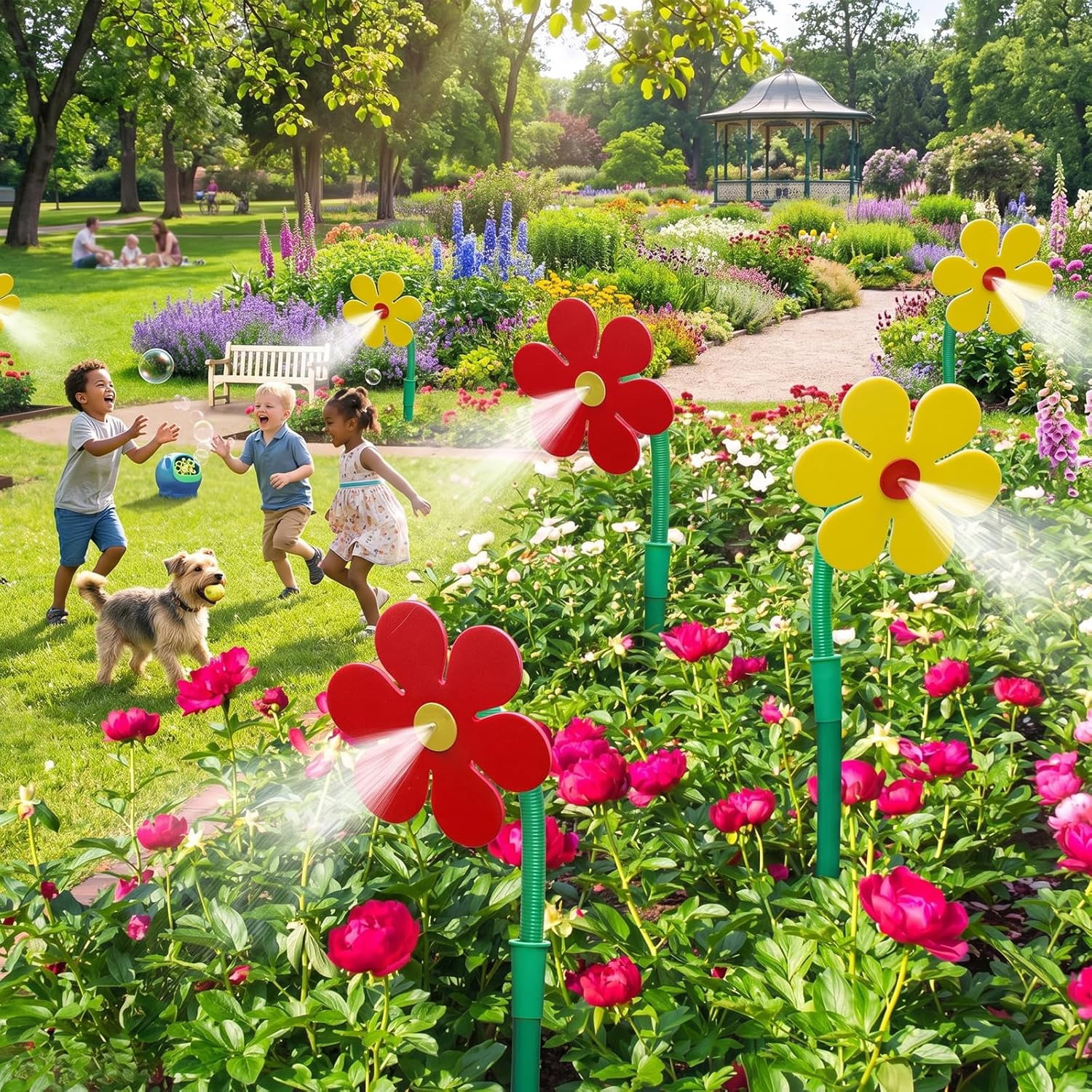 Crazy Daisy Sprinkler Dancing Flower Daisy Water Sprinkler,360 Rotatable Sun Garden Sprinkler Stake with Adapter,Lawn Sprinkler for Yard Watering Dogs  (Yellow)