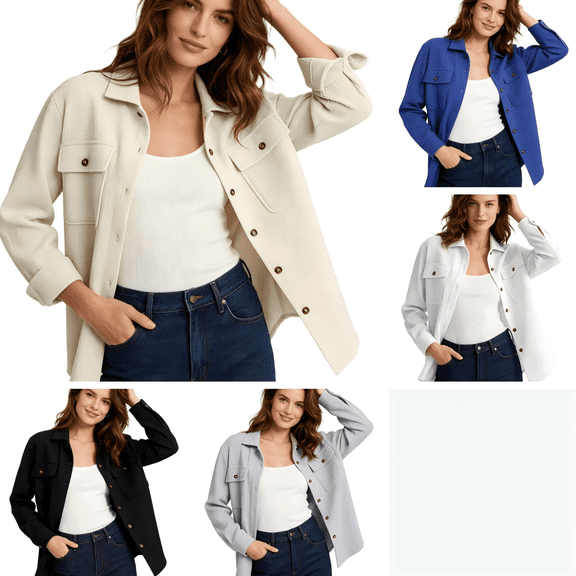 CBASIHI Womens Waffle Knit Long Sleeve Shackets- Oversized Casual Fall Collared Lightweight Button Down Shirt Jacket Khaki Size S-3XL