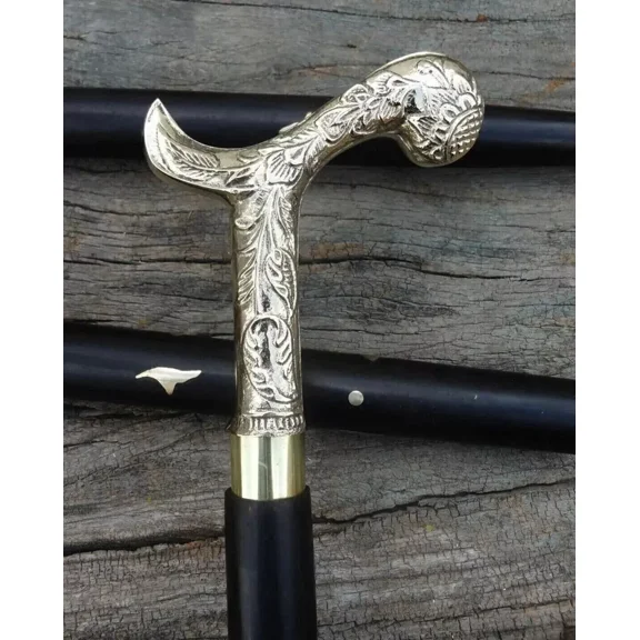 Antique Wooden Walking Stick for Men – Vintage Brass Handle Designer Cane – Handcrafted Gentleman’s Walking Cane