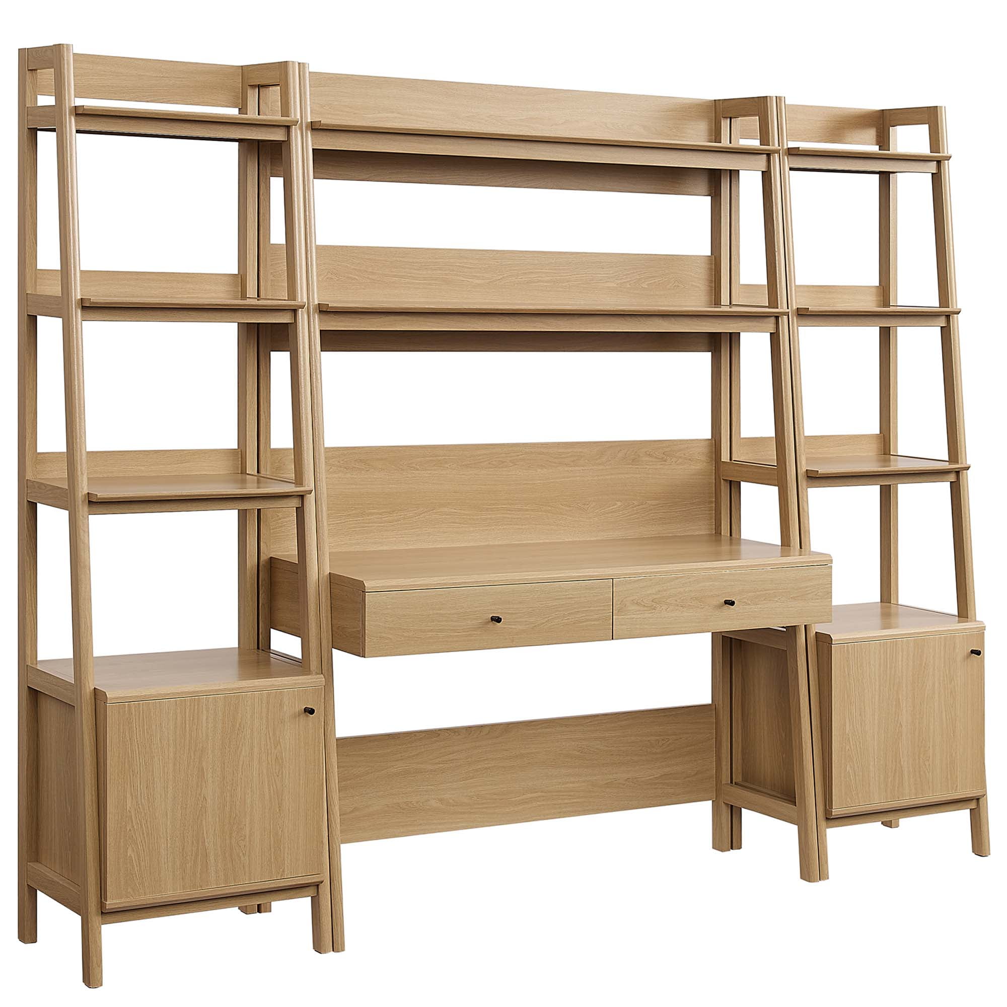 Modway Bixby 3-Piece Wood Office Desk and Bookshelf in Oak