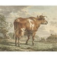 thumbnail image 2 of Jacob Cats 18x15 Black Ornate Wood Framed Double Matted Museum Art Print Titled - Red -Colored Cow in a Landscape (1783), 2 of 5