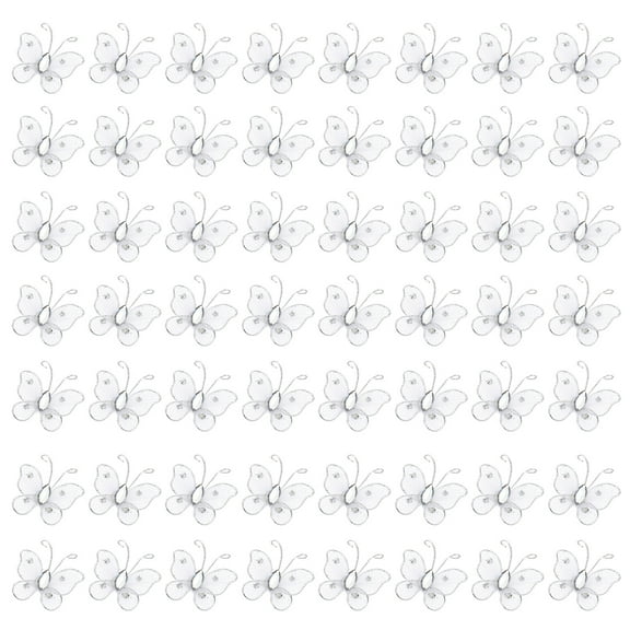 Uxcell 50Pcs Butterflies for Crafts, 1" Mesh Wire Glitter Butterfly Organza for DIY Craft Home Decor Clothing Wedding, White