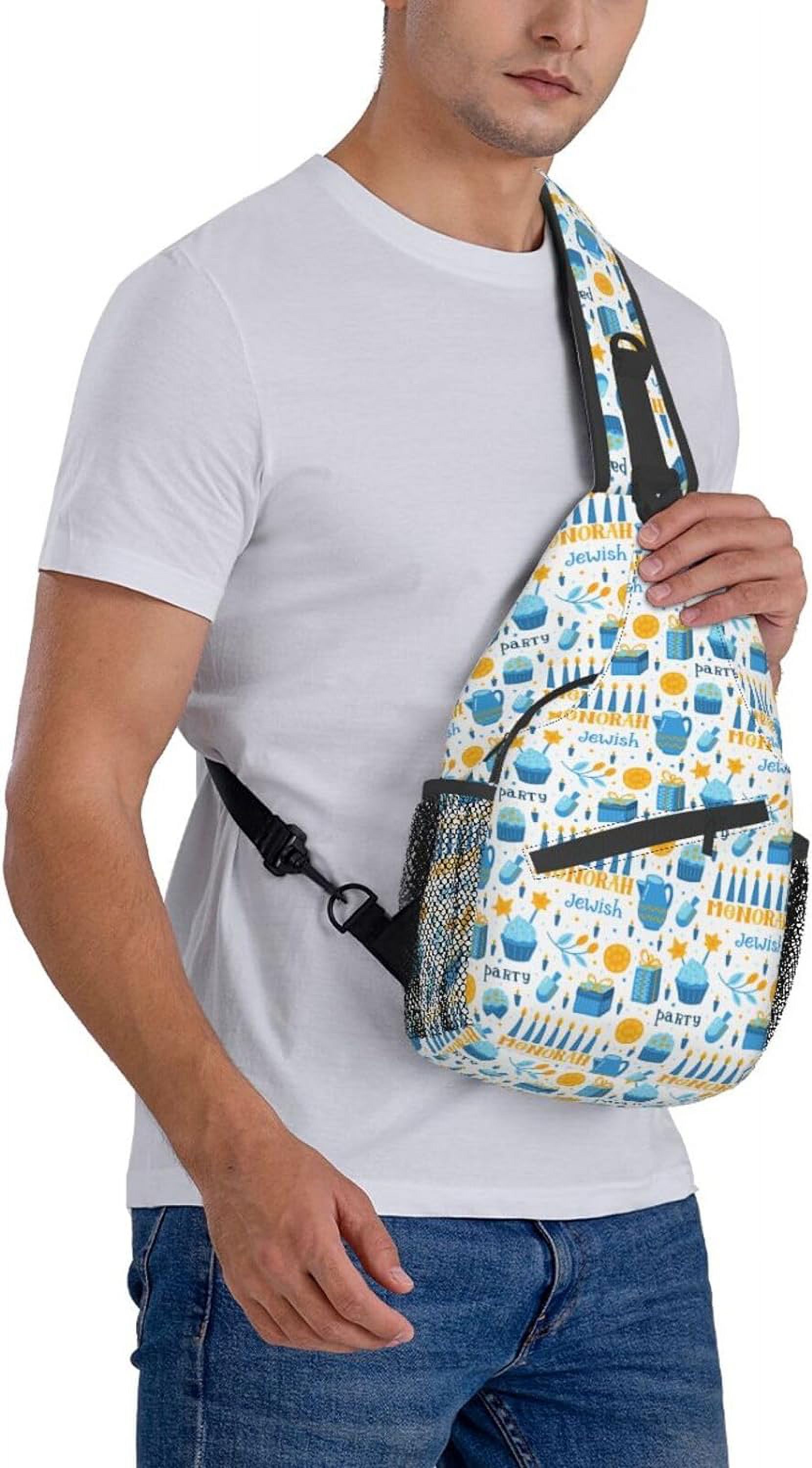 Happy Hanukkah Jewish Chanukah Holiday Sling Bag Crossbody Hiking Travel Chest Bags Backpack Shoulder Daypack for Women Men