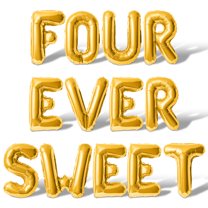 Letter Balloons - FOUR EVER SWEET 16" Inch Alphabet Letters Foil Mylar Balloon 4th Birthday Party Banner (Gold)