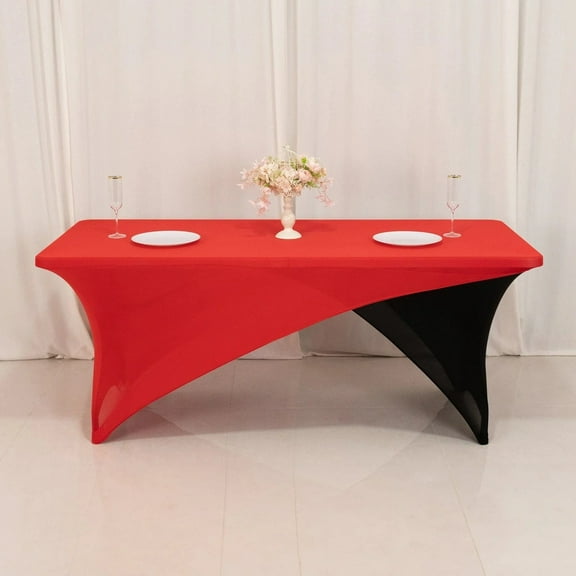 BalsaCircle Red and Black 6 feet Cross Over Fitted Spandex Tablecloth Rectangular Table Cover Party Wedding Linens Reception Catering Event Decorations