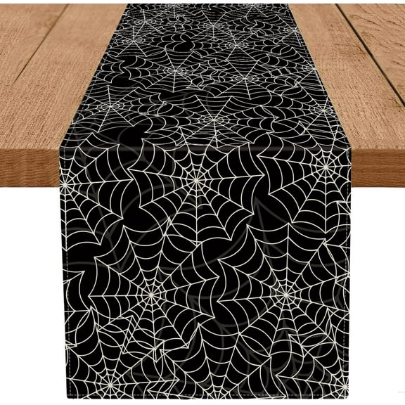 Halloween Table Runner Spider Web Black Linen Table Runners for Seasonal Holidays Indoor Outdoor Kitchen Dining Party Home Decor 13 x 72 Inch