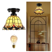Open Box OUKANING 7.87 in. 1-Light Retro Elegant Colored Glass Shade Flush Mount Ceiling Light