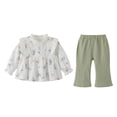 thumbnail image 6 of LYMAYTER Kids Baby Girls Shirt Outfit Cotton Floral Long Sleeve Tops and Trousers 2PCS for 3m- 4 T Toddler Spring Summer Ruffle Collar Tees Shirt Set, 6 of 9