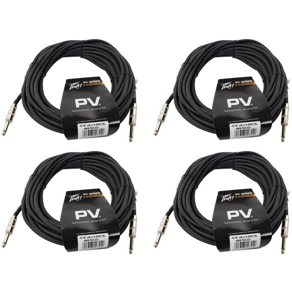 (4) Peavey PV 50' Foot 14-Gauge 1/4" TS to 1/4" TS S/S Speaker Cables