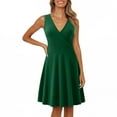 thumbnail image 4 of USSUMA Dress for Women Wedding Guest, Women's Sleeveless Knee-Length V Neck Dresses Loose Casual Tank Dress Summer Beach Midi Flared Sundress, 4 of 6