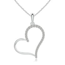 ANGARA Natural Diamond Tilted Heart Dangle Pendant in 14K White Gold for Women (Size-1.35mm| Color-K| Clarity-I3) | April Birthstone, Anniversary, Jewelry Gift for Women | Natural Diamond Necklace