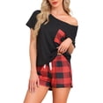 thumbnail image 1 of Conjunto de pijama de camiseta de manga corta a cuadros para mujer con pantalones cortos L rojo, 1 of 5