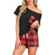 thumbnail image 1 of Conjunto de pijama de camiseta de manga corta de cuadros para mujer con pantalones cortos M Rojo, 1 of 5