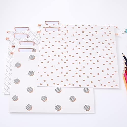 12 Pack Rose Gold Hanging File Folders Letter Size Decorative File Folder Cute Pretty Hanging Folder Organizer for Filing Cabinet Office Home with 1/5-Cut Adjustable Tabs, 3 Gold Foil Design