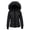 Black, variant on Womens Winter Quilted Puffer Jacket Short Contoured Waist Hood Faux Fur Long Sleeve Rib Cuffs Casual Cold Weather Coat Mint Green 4XL