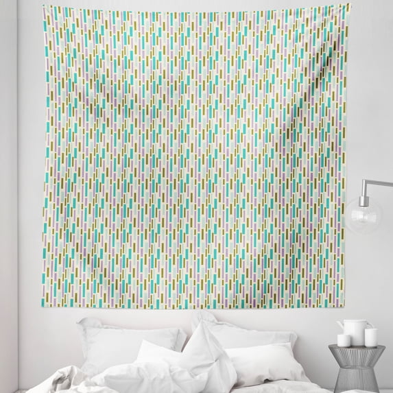 Retro Tapestry, Abstract Geometric Design of Vertical Order Big Little Irregular Bars, Fabric Wall Hanging Decor for Bedroom Living Room Dorm, 5 Sizes, Eggshell and Multicolor, by Ambesonne