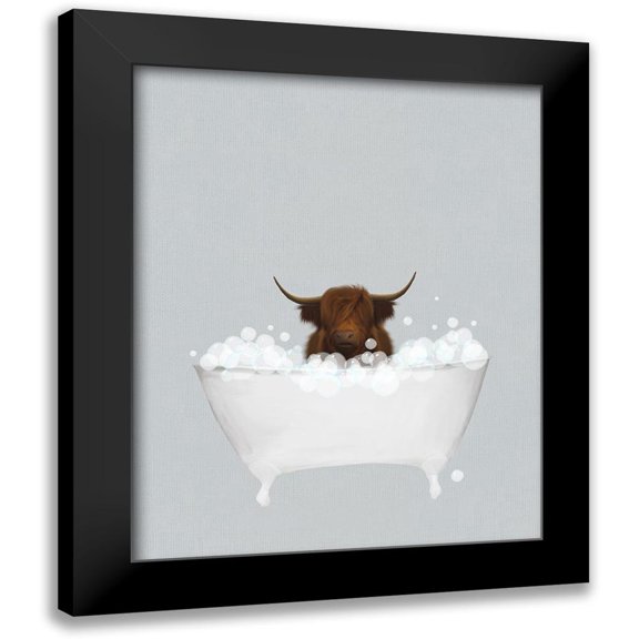 Straatsma, Leah 12x14 Black Modern Framed Museum Art Print Titled - Highland Cow Blue Bath