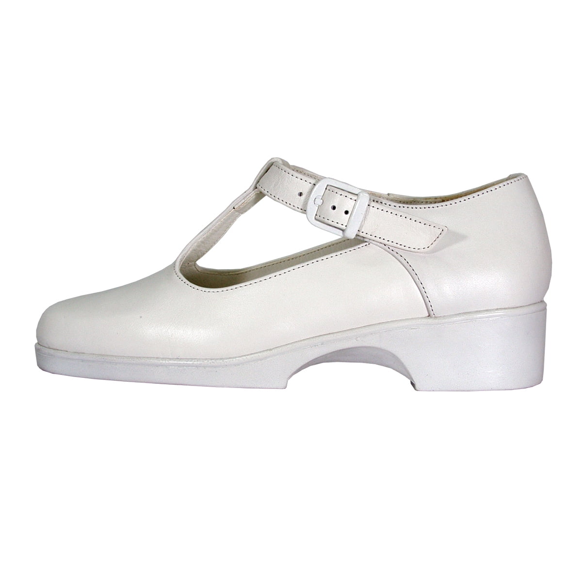 24 HOUR COMFORT Tracy Wide Width Durable Cushioned T-Strap Leather Shoes WHITE 5