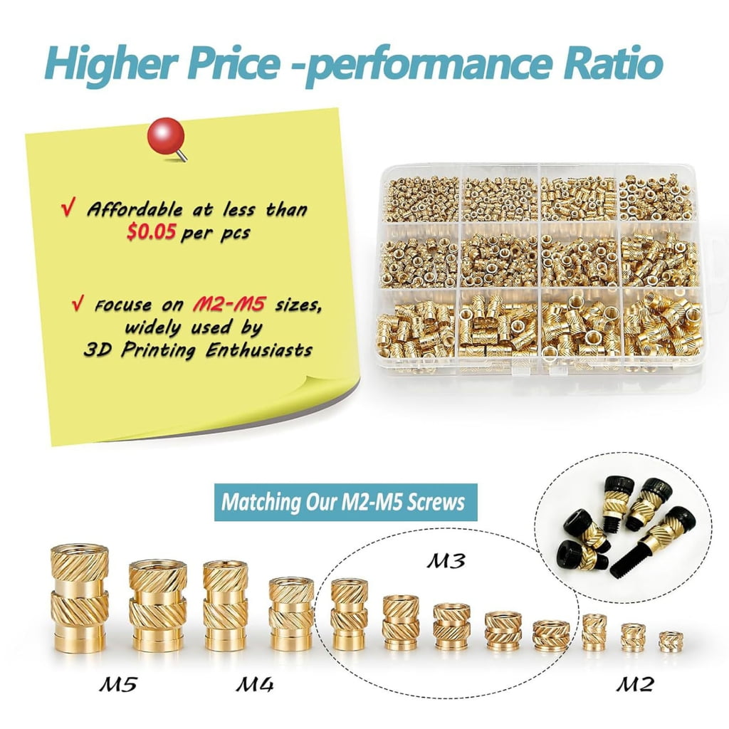 520pcs Metal Threaded Inserts with Knurled Surfaces Ensuring Secure Fastening
